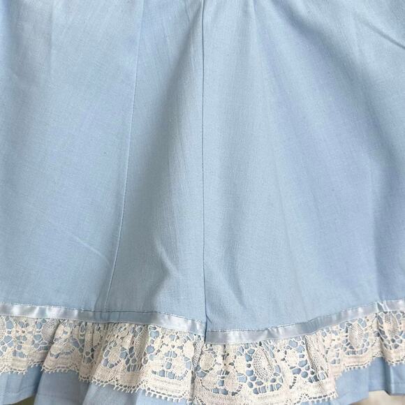 handmade blue white linen blend crochet lace trim mini skirt - Picture 8 of 9
